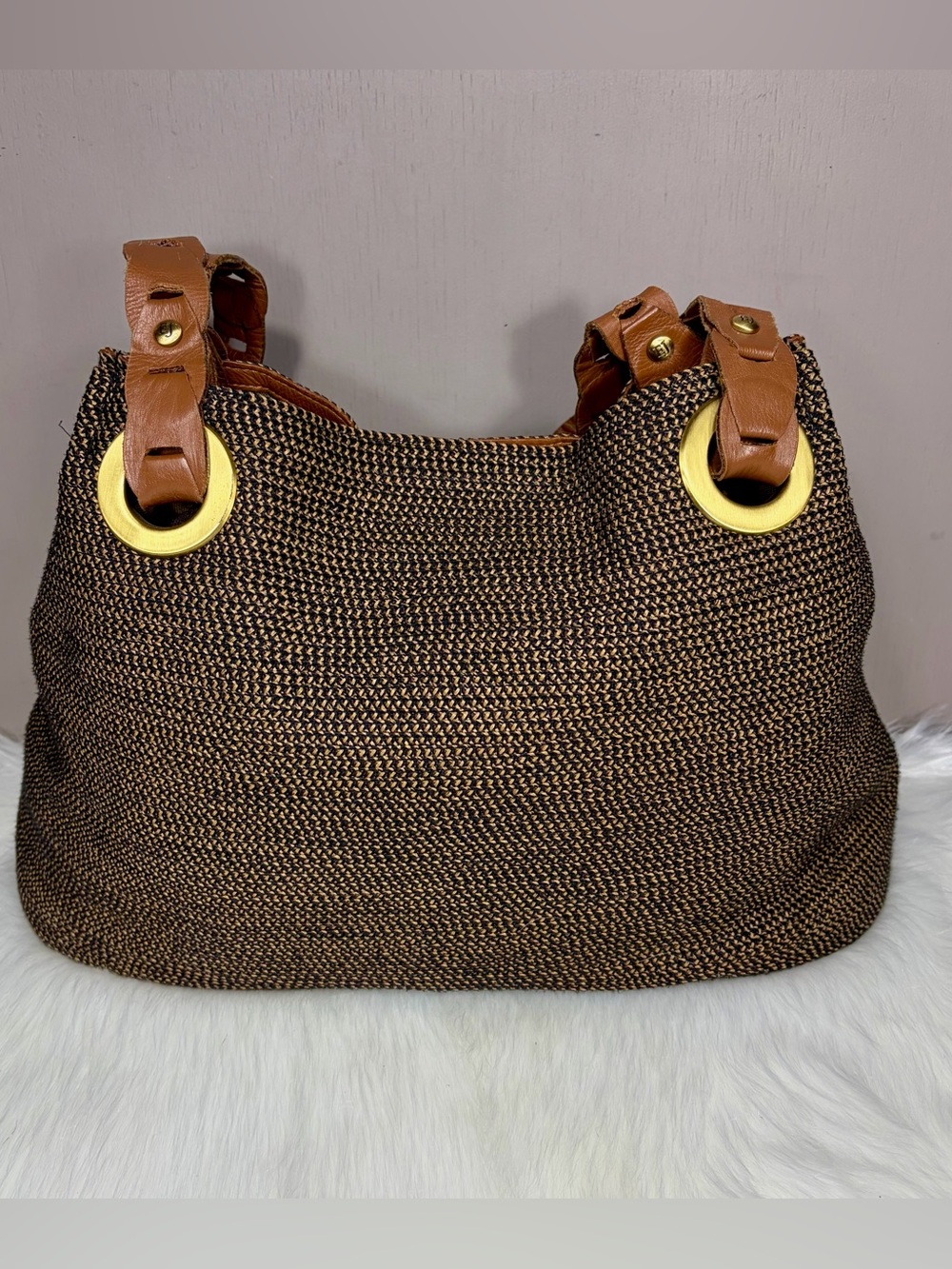 ERIC JAVITS Brown Woven Shoulder Bag